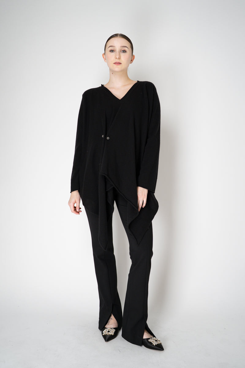 Fabiana Filippi Wool Cashmere Handkerchief Pullover with Pin Embellishment in Black