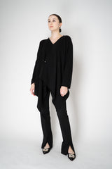 Fabiana Filippi Wool Cashmere Handkerchief Pullover with Pin Embellishment in Black