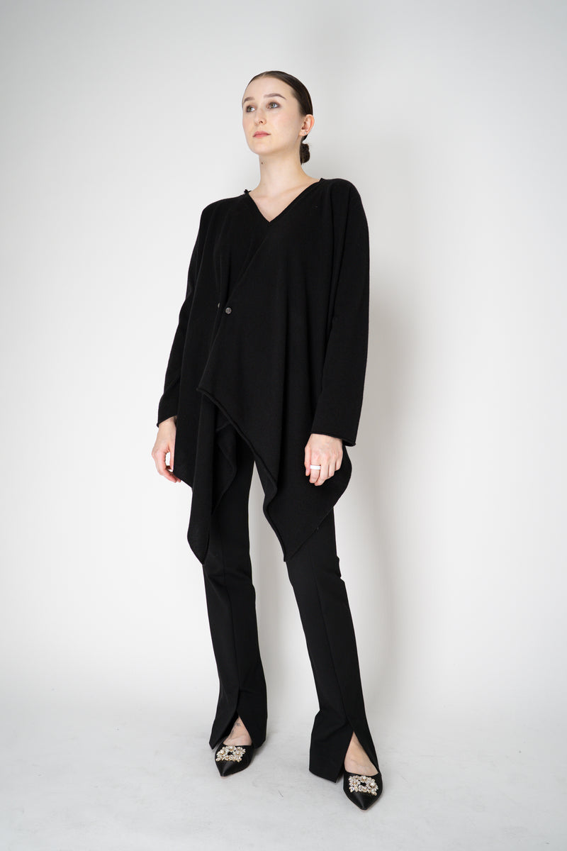 Fabiana Filippi Wool Cashmere Handkerchief Pullover with Pin Embellishment in Black