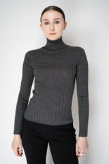 Peserico Virgin Wool Ribbed Lurex Mock Neck Pullover in Dark Grey