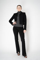 Peserico Virgin Wool Ribbed Lurex Mock Neck Pullover in Dark Grey