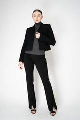 Peserico Virgin Wool Ribbed Lurex Mock Neck Pullover in Dark Grey