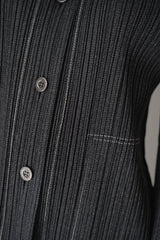 Pleats Please Issey Miyake Cotton Denim Collared Coat in Dark Grey Wash