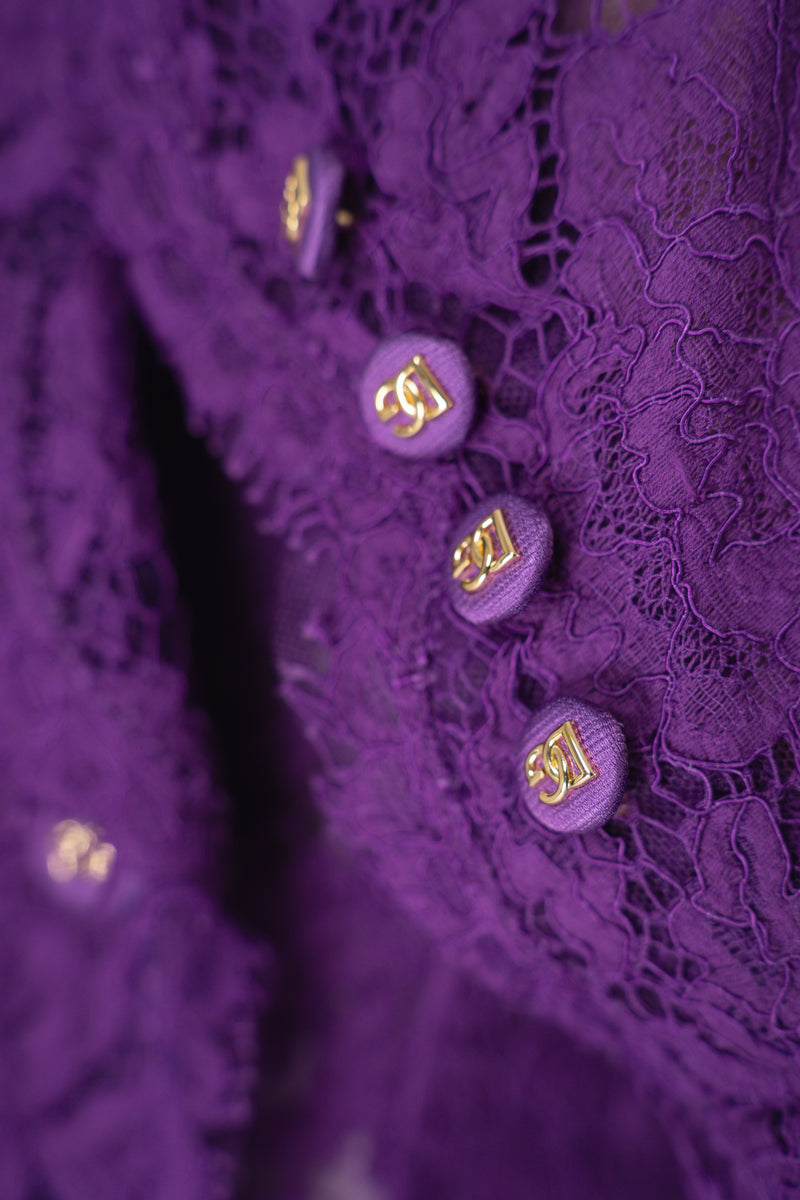 Dolce & Gabbana Double Breasted Cordonetto Floral Lace Jacket in Violet