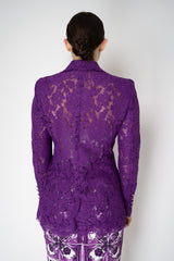 Dolce & Gabbana Double Breasted Cordonetto Floral Lace Jacket in Violet