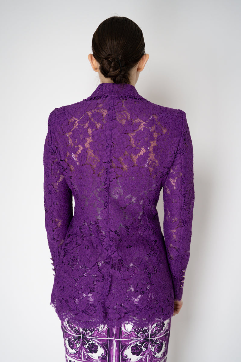 Dolce & Gabbana Double Breasted Cordonetto Floral Lace Jacket in Violet