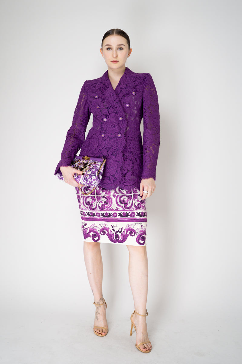 Dolce & Gabbana Double Breasted Cordonetto Floral Lace Jacket in Violet