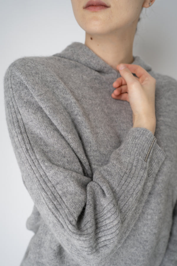 Peserico Wool Alpaca Knit Hooded Sweater in Grey