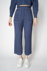 Pleats Please Issey Miyake Cotton Denim Straight Leg Pants in Medium Blue Wash