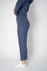 Pleats Please Issey Miyake Cotton Denim Straight Leg Pants in Medium Blue Wash