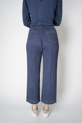 Pleats Please Issey Miyake Cotton Denim Straight Leg Pants in Medium Blue Wash