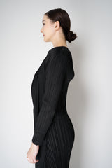 Pleats Please Issey Miyake Basics Cropped Open Front Cardigan in Black