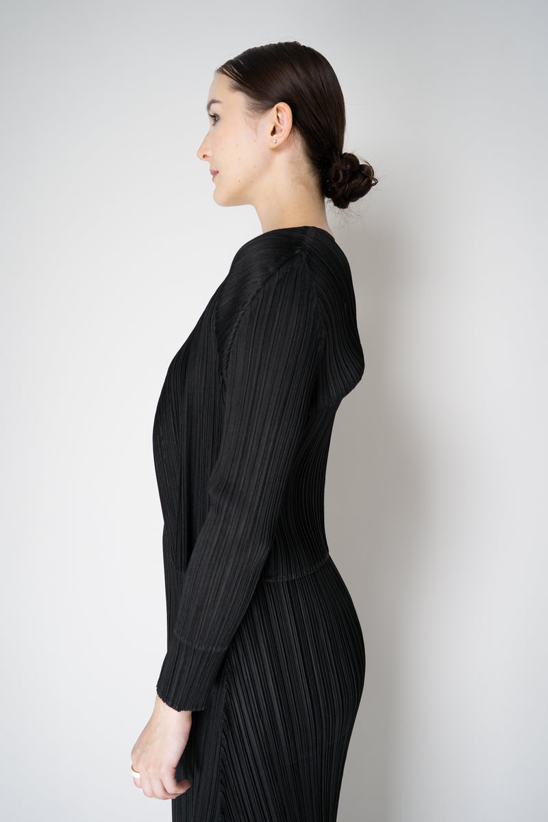Pleats Please Issey Miyake Basics Cropped Open Front Cardigan in Black