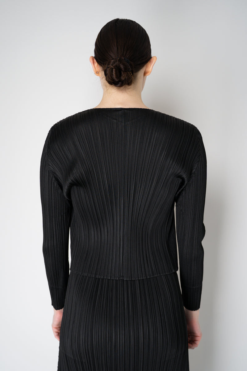 Pleats Please Issey Miyake Basics Cropped Open Front Cardigan in Black