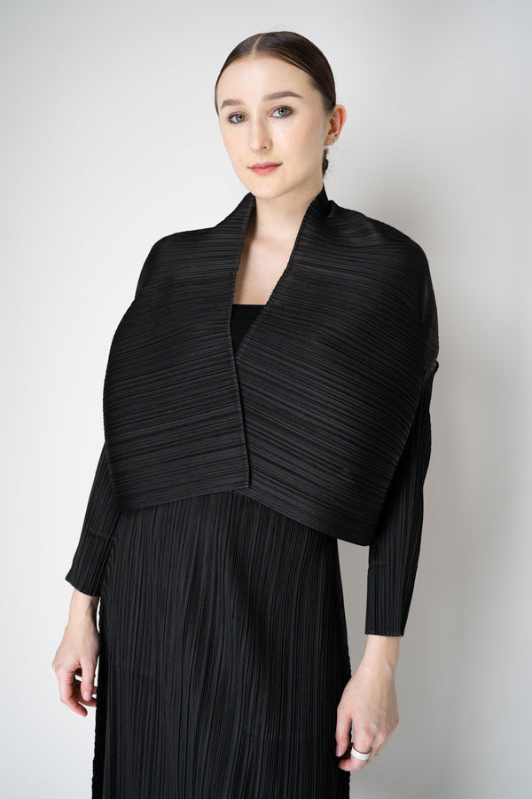 Pleats Please Issey Miyake Basics Cropped Open Front Cardigan in Black