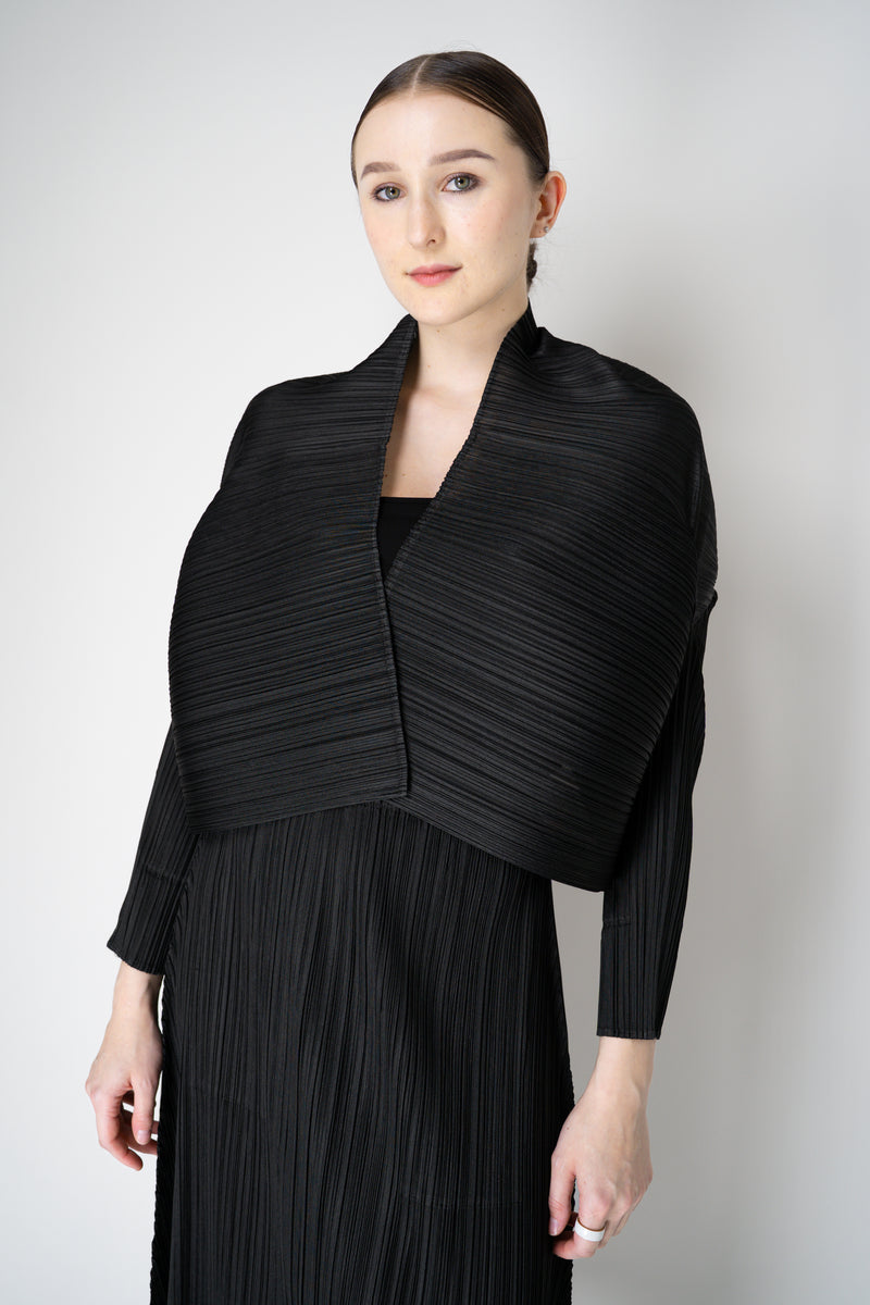 Pleats Please Issey Miyake Basics Cropped Open Front Cardigan in Black