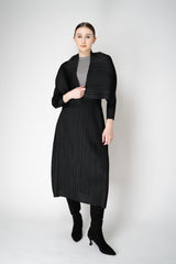 Pleats Please Issey Miyake Basics Cropped Open Front Cardigan in Black