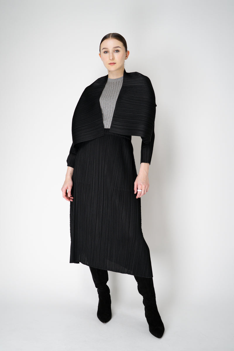 Pleats Please Issey Miyake Basics Cropped Open Front Cardigan in Black