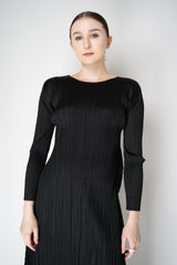 Pleats Please Issey Miyake Monthly Colors: October Round Hem Long Sleeve Top in Black