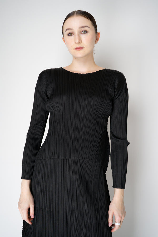Pleats Please Issey Miyake Monthly Colors: October Round Hem Long Sleeve Top in Black