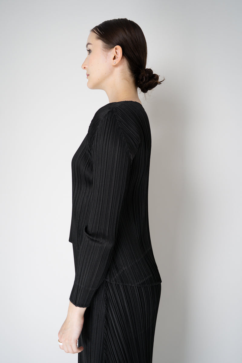 Pleats Please Issey Miyake Monthly Colors: October Round Hem Long Sleeve Top in Black
