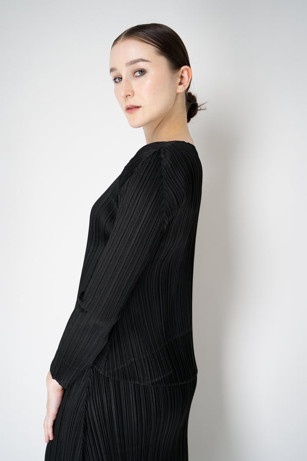 Pleats Please Issey Miyake Monthly Colors: October Round Hem Long Sleeve Top in Black