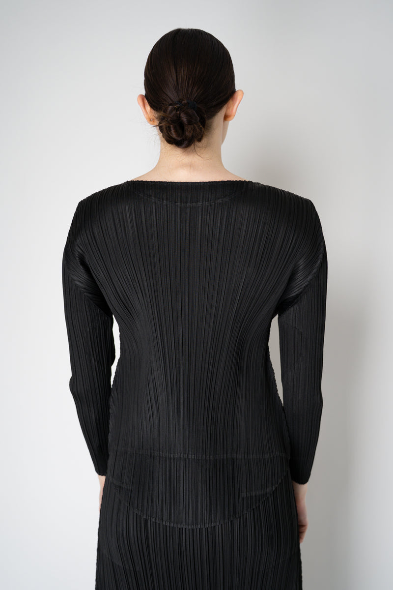 Pleats Please Issey Miyake Monthly Colors: October Round Hem Long Sleeve Top in Black