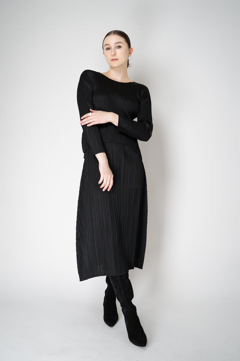 Pleats Please Issey Miyake Monthly Colors: October Round Hem Long Sleeve Top in Black