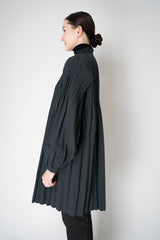 Pleats Please Issey Miyake Knee Length Smooth Coat in Charcoal