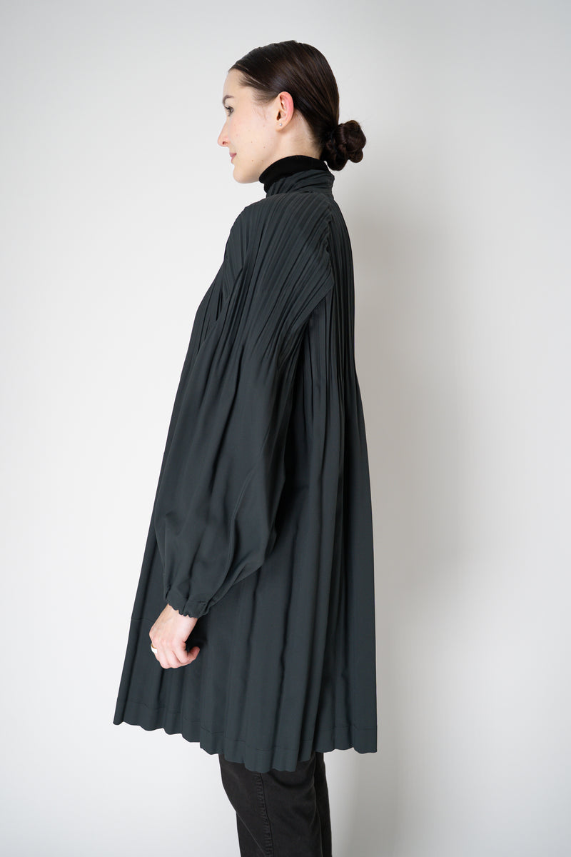 Pleats Please Issey Miyake Knee Length Smooth Coat in Charcoal