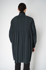 Pleats Please Issey Miyake Knee Length Smooth Coat in Charcoal