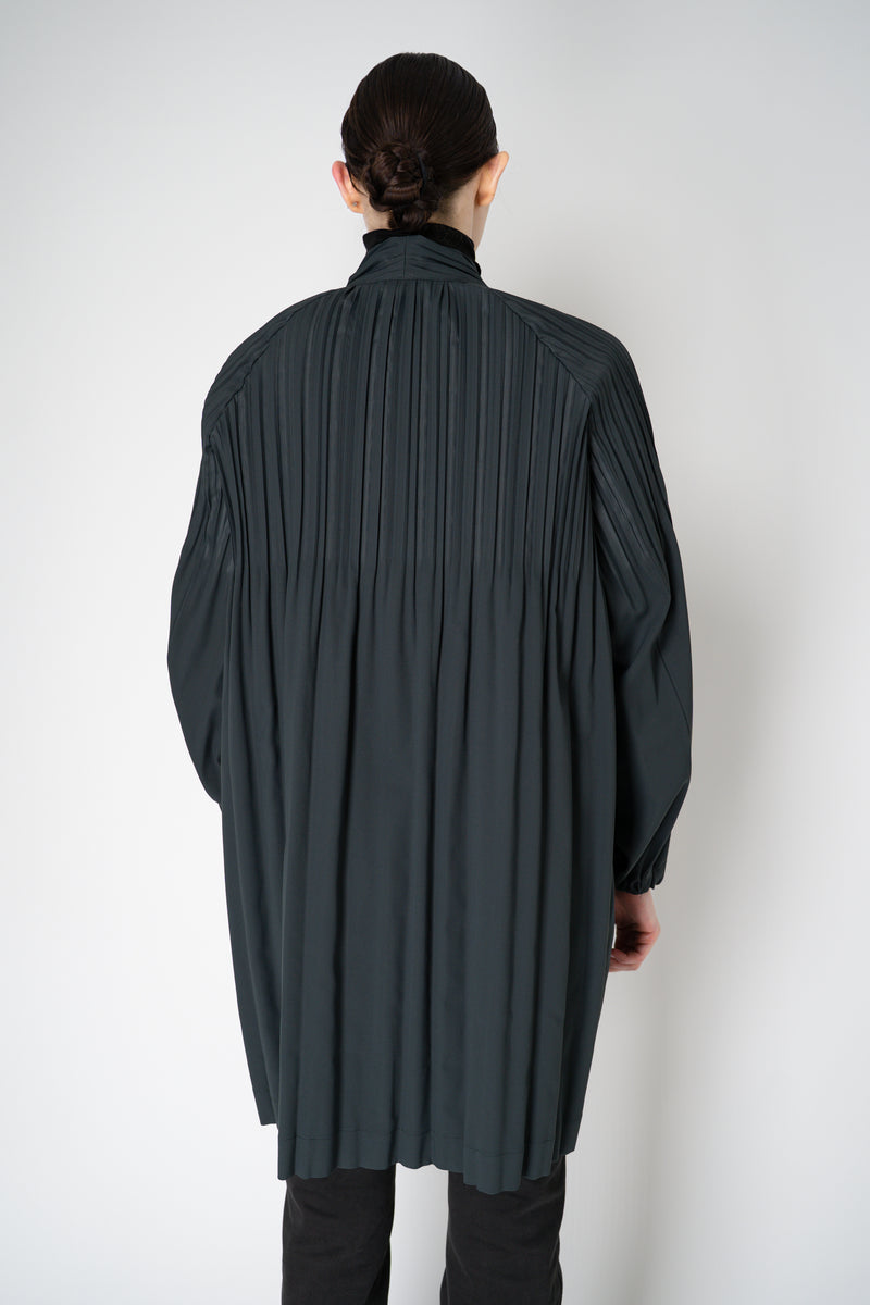 Pleats Please Issey Miyake Knee Length Smooth Coat in Charcoal