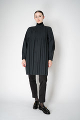 Pleats Please Issey Miyake Knee Length Smooth Coat in Charcoal