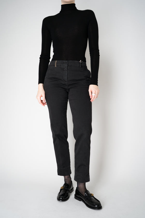 Peserico Mid Rise Tapered Leg Cotton Twill Cropped Trousers in Black