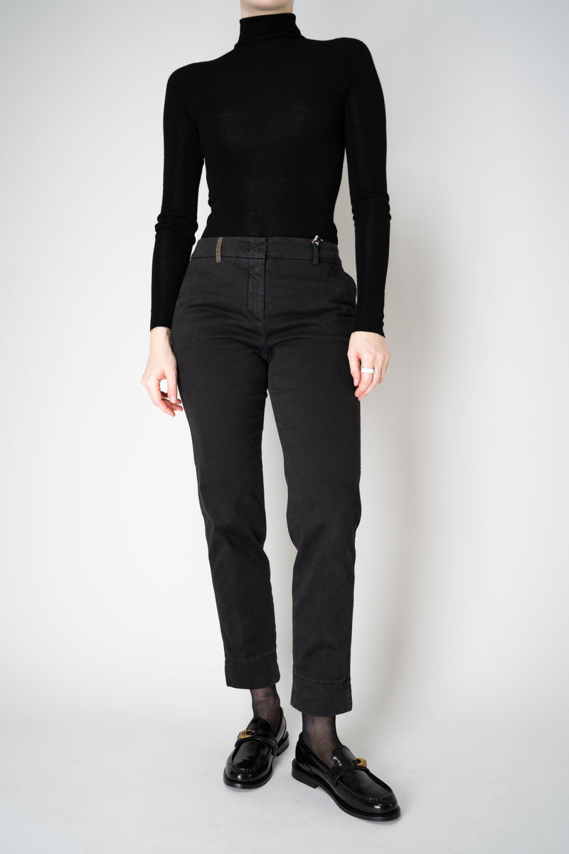 Peserico Mid Rise Tapered Leg Cotton Twill Cropped Trousers in Black