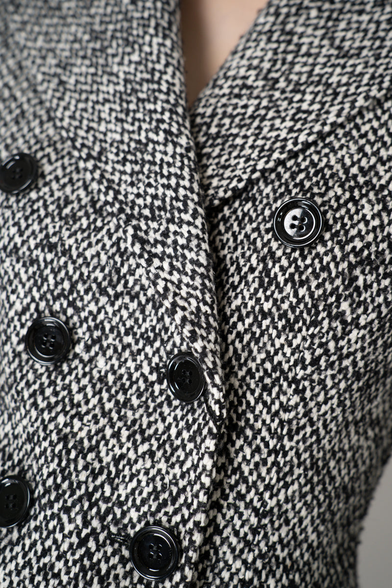 Dolce & Gabbana Wool Blend Double Breasted Jacket in Black and White Tweed