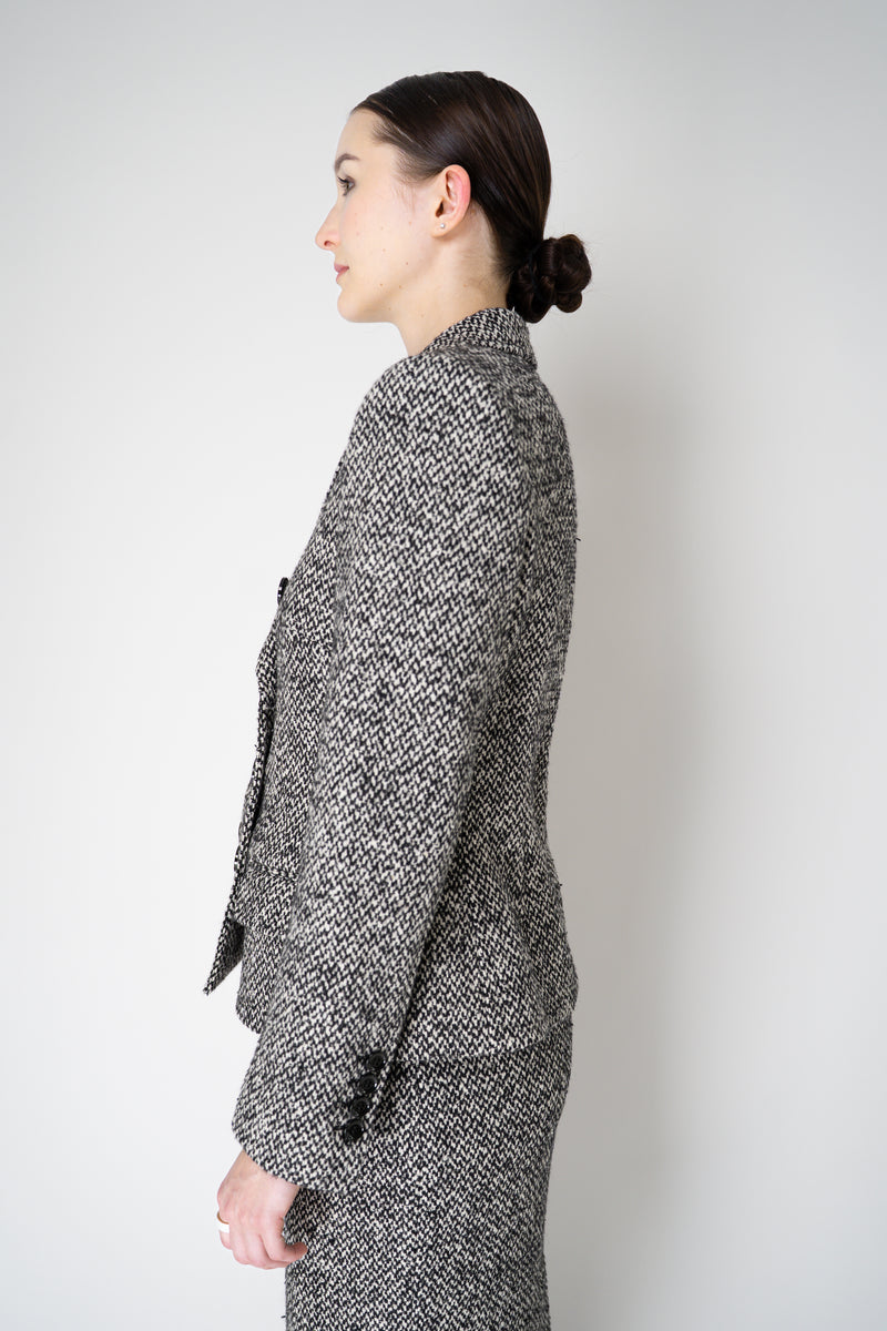 Dolce & Gabbana Wool Blend Double Breasted Jacket in Black and White Tweed