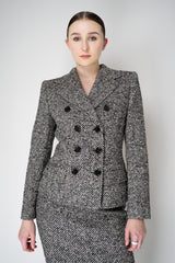 Dolce & Gabbana Wool Blend Double Breasted Jacket in Black and White Tweed