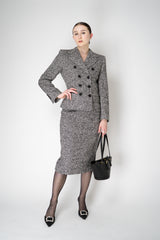 Dolce & Gabbana Wool Blend Double Breasted Jacket in Black and White Tweed