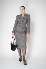 Dolce & Gabbana Wool Blend Double Breasted Jacket in Black and White Tweed