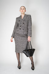Dolce & Gabbana Wool Blend Pencil Skirt in Black and White Tweed