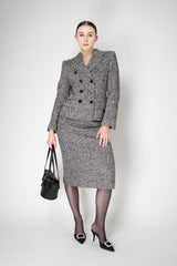 Dolce & Gabbana Wool Blend Double Breasted Jacket in Black and White Tweed