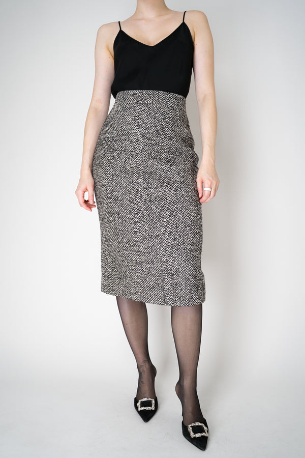 Dolce & Gabbana Wool Blend Pencil Skirt in Black and White Tweed