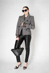 Dolce & Gabbana Wool Blend Double Breasted Jacket in Black and White Tweed