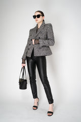Dolce & Gabbana Wool Blend Double Breasted Jacket in Black and White Tweed