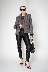 Dolce & Gabbana Wool Blend Double Breasted Jacket in Black and White Tweed