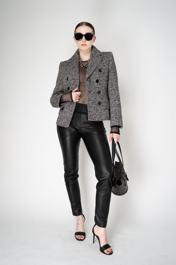 Dolce & Gabbana Wool Blend Double Breasted Jacket in Black and White Tweed