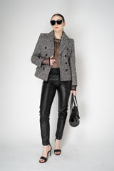 Dolce & Gabbana Wool Blend Double Breasted Jacket in Black and White Tweed