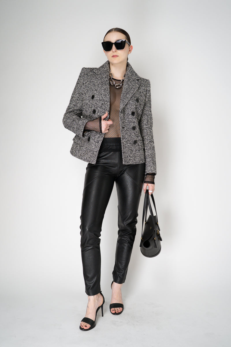 Dolce & Gabbana Wool Blend Double Breasted Jacket in Black and White Tweed
