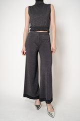 D. Exterior Cropped Wide Leg Knit Lurex Trousers in Anthracite
